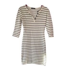 The Vintage Shop Striped Henley Mini Dress 3/4 Sleeve Casual Small Classical